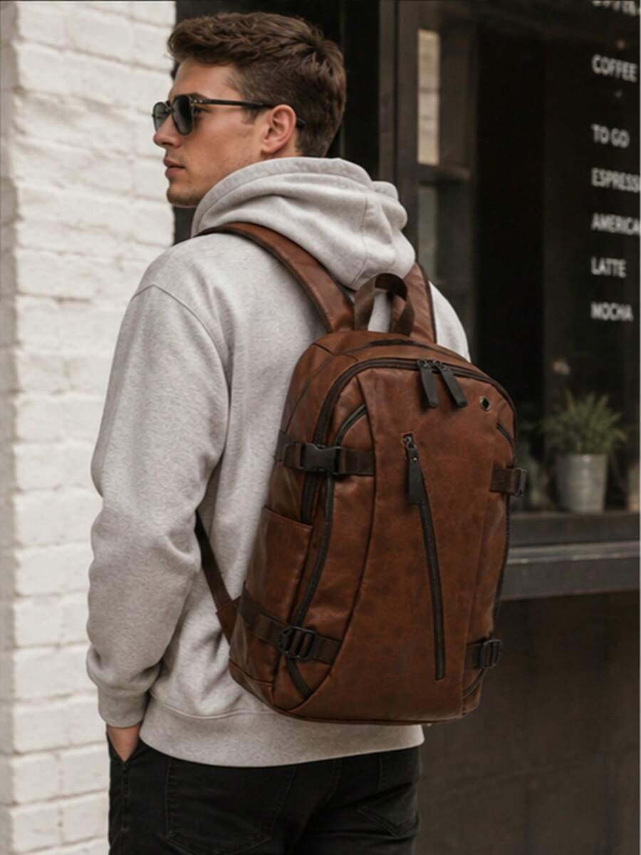 Men's Vintage Backpack, Large Capacity Multi-Pocket Casual Travel Bag, Suitable For Work, Campus And Daily Use, Vintage Business Commuter Bag - Multicolor - View 1