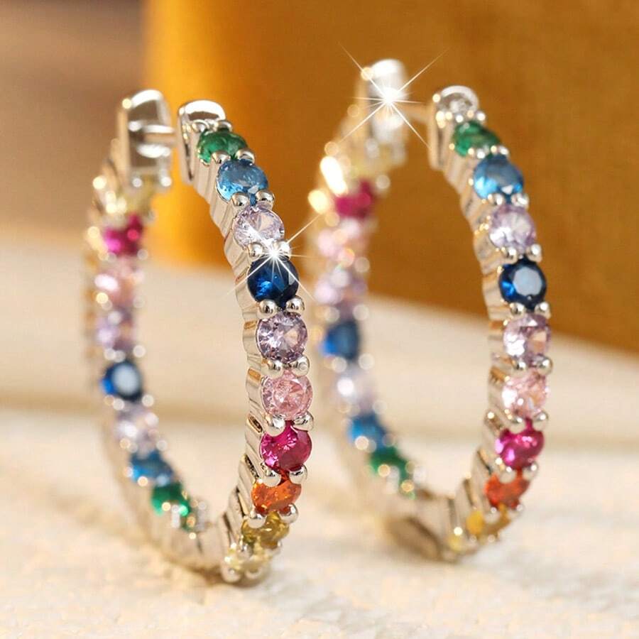 Gmzalx 时尚简约的彩色合成立方氧化锆耳环,适合日常、节日和各种场合佩戴,是送给女性和女孩的完美礼物。 - 彩色 - 查看 1