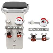 3pcs Cute Colorful Christmas Reindeer & Santa Claus Watch Band Decorative Rings, Multiple Styles Available, Compatible With Apple Watch Band Decoration, Perfect For Holiday Wear - Silver - View 10