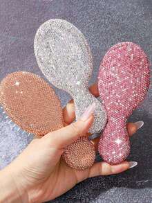 1-Piece Portable Luxury Diamond-Embedded Mini Cushion Comb, Portable Scalp Massage Comb, Anti-Static Smoothing Styling Comb, Suitable For Home Use-Hair Styling Tools, Mini Hairbrush, School Essentials, Portable Travel Comb - Multicolor - View 4