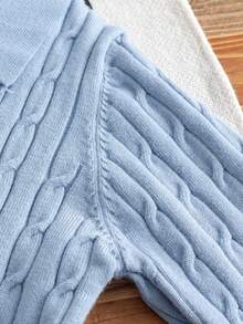 Boys' Blue Turn-Down Collar Half-Zip Long Sleeve Knitted Sweater With 3D Cable Knit Pattern, Minimalist Preppy Casual Versatile Pullover, Suitable For School Daily Wear In Spring, Autumn And Winter - Blue - View 5