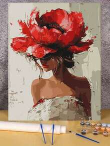 DIY Paint By Numbers Set - Woman With Flowers On Her Head Unframe DIY Canvas Art, Perfect Home Decoration & Creative Gift Idea - Sets - View 2