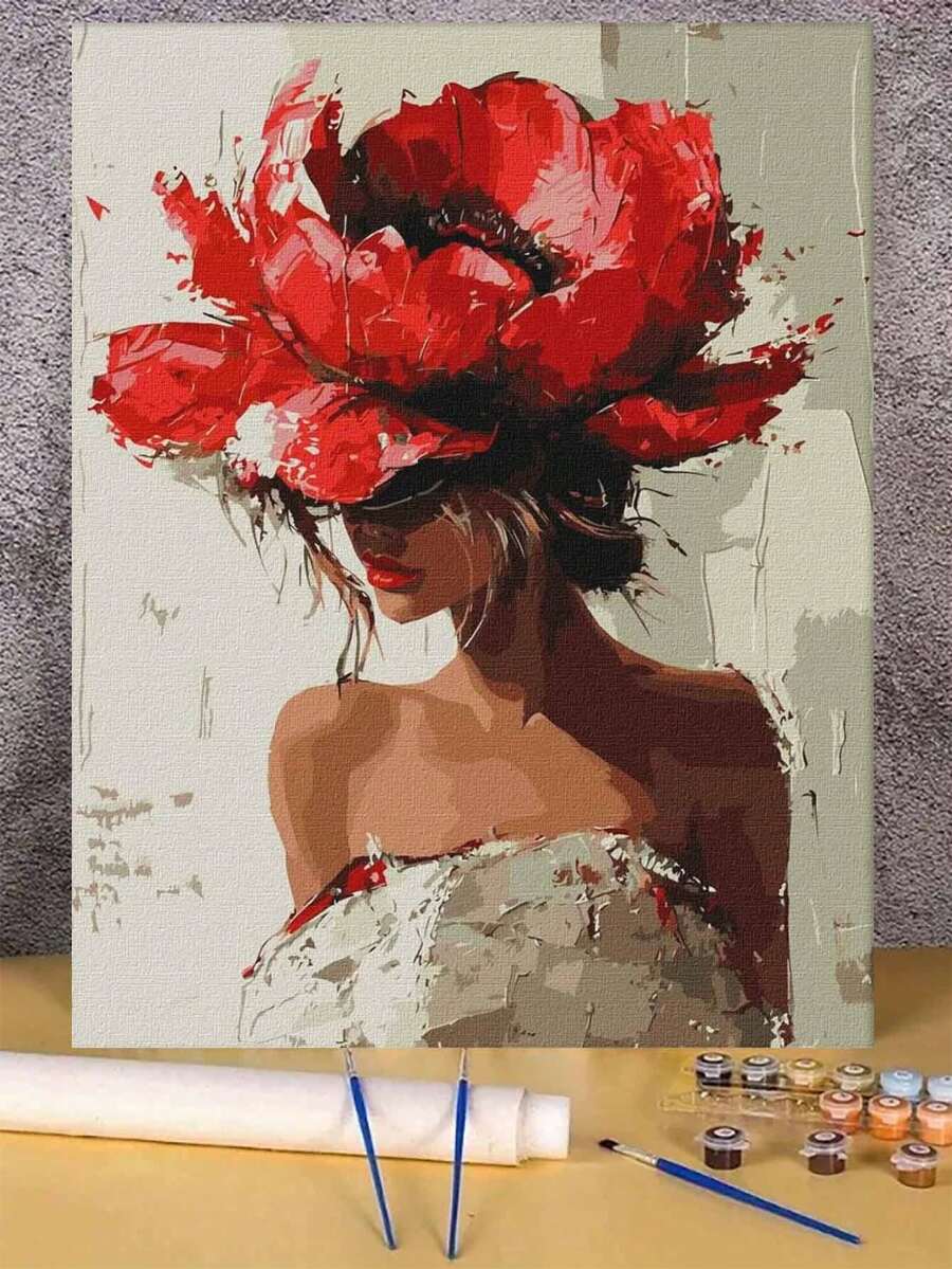 DIY Paint By Numbers Set - Woman With Flowers On Her Head Unframe DIY Canvas Art, Perfect Home Decoration & Creative Gift Idea