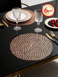6-24pcs Gold Hollow Flower Design Coasters, Modern Minimalist PVC Round Waterproof Heat-Insulating Coasters Suitable For Coffee Table, Banquet, Holiday Gathering - Multicolor - View 19