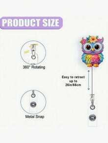 1pc Owl Pattern Retractable Badge Reel, ID Card Holder, Suitable For Nurses, Students, Doctors, Office Staff, Name Tag Holder, School Supplies, Back To School - Multicolor - View 3