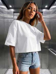 Women's Loose Round Neck Short Sleeve Casual Top White Summer - White - View 2