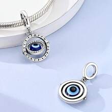 1 Pieces Original 925 Sterling Silver Charms Beads Blue Eye-Shaped Pendant Reversible Design Cubic Zirconia Inlay Fits Original Bracelet DIY Making - Multicolor - View 3