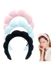 3pcs Women's Cloud-Shaped Headbands - Comfortable Elastic, Suitable For Skincare And Makeup - Washable Polyester Fiber Hairbands - Multicolor - View 2