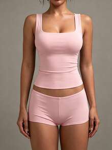 Women's Solid Color Pleated Casual Versatile Daily Wear Top Pink Summer - Pink - View 2