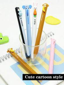 6pcs Animal-Shaped Erasable Neutral Pens, Animal Signature Pens, Snack Theme Side-Click Erasable Pens, Cute Neutral Pens, Multiple Styles Including Rabbit, Elephant, Panda, Refillable Ink, Smooth Writing, Built-In Eraser, Ideal Gift For Friends, Classmates And Family - Default - View 4