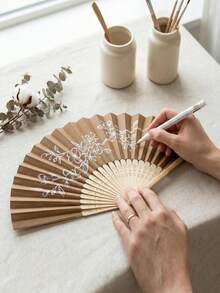 3/15/30pcs Elegant Fan Set With Thank You Tags And Gift Bags, Bride Bamboo Handheld Folding Fan, Suitable For Bridesmaid Gifts And Wedding Decor, Party Events, Perfect Summer Accessory - Brown - View 2