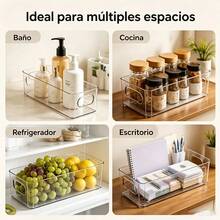 Cajas organizadoras combinadas: cajones de escritorio y bandeja transparente para nevera, almacenamiento multifunción para maquillaje, papelería y alimentos, prácticas asas y compartimentos separados para casa y oficina - A - Ver 5