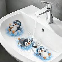 1/2 Sheets Cute Cartoon Penguin Bathroom Sink Decals, Self-Adhesive Removable PVC Wall Stickers For Kids Room Nursery Decor Toilet Sticker - Multicolor - View 3