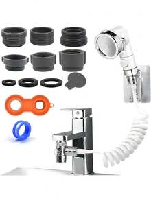 Handheld Sink Sprayer Set, Includes 1.5m Hose, Sprayer Bracket And Faucet Diverter, Sink Sprayer With Stop Function, Suitable For Bathroom And Laundry Sink - White Set - View 9