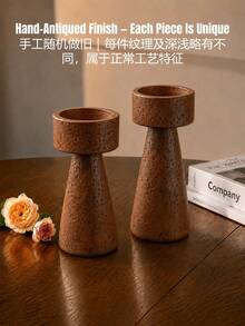 1pc/2pcs Red-Brown Wood Grain Pillar Candle Holder, Modern Wabi-Sabi Style Conical High-Low Candle Stand, Suitable For Dining Table Centerpiece, Living Room, Entryway, Console Table, Wedding Decor And Housewarming Gift, Candles Not Included - Mahogany Pillar Candle Holder - View 8