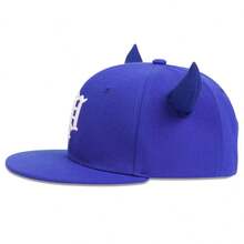 1pc Men's Horn Gothic Letter Embroidered Hip Hop Hat, Adjustable Sun Protection Casual Cap, Spring/Autumn - Blue - View 4