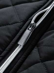 Women's Versatile Commuter Cotton Jacket, Diamond Quilted Thickened Coat, Fleece Lining, Warm Casual Aviator Jacket - Black - View 6