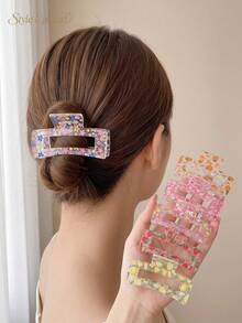 6pcs Cute Fruit & Floral Print Hair Clips Set, Suitable For Women And Girls, Transparent Rectangular Non-Slip Strong Hold Hair Clips, Strawberry Lemon Heart Y2K Style Hair Accessories, Suitable For Thick Hair, Daily And Back To School Gift - Multicolor - View 2