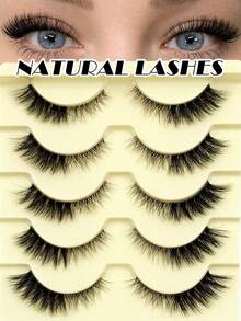 5 Pairs Cat Eye False Eyelashes - Lightweight & Fluffy Faux Mink Lashes, Transparent Lash Band, Natural Look, Reusable, Suitable For Beginners - Black - View 1