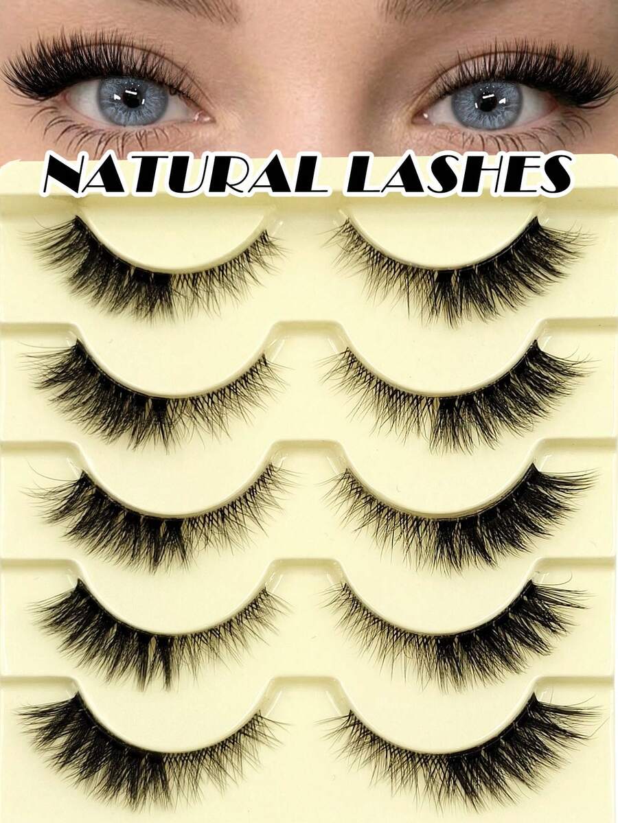 5 Pairs Cat Eye False Eyelashes - Lightweight & Fluffy Faux Mink Lashes, Transparent Lash Band, Natural Look, Reusable, Suitable For Beginners - Black - View 1