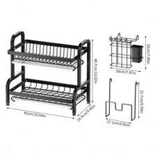 1 Set 2-Tier Large Capacity Kitchen Storage Rack With Side Cutting Board Holder, Bowl & Plate Rack, Utensil Holder, Knife & Fork Bucket, One-Stop Storage For Cookware And Tableware, Neat And Practical, Multi-Functional Carbon Steel Organizer For Pots, Bowls And Pans - Multicolor - View 6