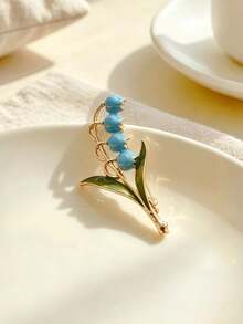 Enamel Lily Brooch, Gold Flower Lapel Pin, Vintage Style Suit Jacket Scarf Gift Jewelry, Suitable For Women To Wear - Bluebell - View 6