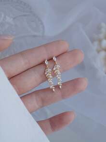 1 Pair Copper Alloy Luxury Gold Wheat Ear Studs With Rhinestones, Long Dangle Earrings For Date, Party, Commute, Dress, Versatile Women's Jewelry Accessory - Wheat Ear - View 2