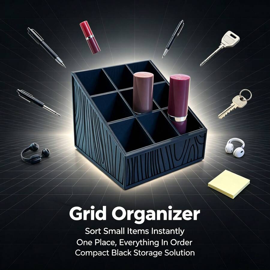 Elegant Black Plaid Storage Organizer Box, Compact Carved Vanity Makeup Box, Cosmetic Display Rack And Desktop Jewelry Storage Box - Black - View 1