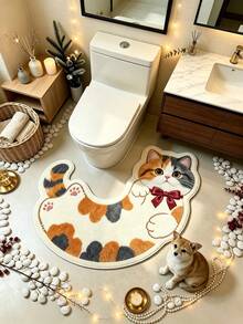 1pc Pear Blossom Cat Pattern Floor Mat, Bathroom Mat, Bathroom Rug, Door Mat, Small Rug, Carpet, Floor Mat, Home Decor, Area Rug, Outdoor Mat, Home Decor, Area Carpet, Bedroom Rug, Washable Carpet - Multicolor - View 3