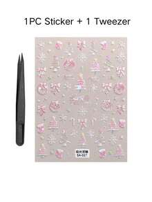 Holographic Snowflake Christmas Tree Bow Face Stickers With Tweezers, Suitable For Christmas Holiday Makeup, Party Looks, Portrait Photography Makeup, Facial Decoration Stickers - Multicolor - View 8