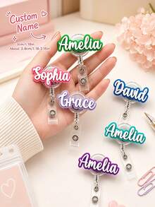 Customizable Text & Name Retractable Badge Reel, ID Clip, Healthcare Worker Name Tag, Office Badge, Stethoscope Accessory; Gift For Nurses & Doctors - Multicolor - View 2