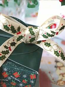 1pc 5-Yard Christmas Red Berry And Holly Leaf Ribbon - Gold Foil Christmas Gift Ribbon, Suitable For Gift Box Wrapping, Bouquet Wrapping, DIY Bows And Holiday Wreath Accessories, Christmas Decorative Ribbon. - One Size Fits All - View 6