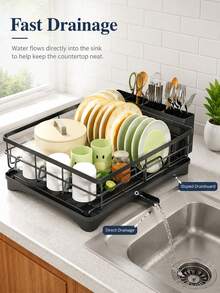 Large Capacity Dish Drying Rack With Auto Drainboard, Kitchen Counter Dish Drainer Organizer For Dishes, Bowls, Cups, Space Saving Sink Storage Rack - Multicolor - View 3
