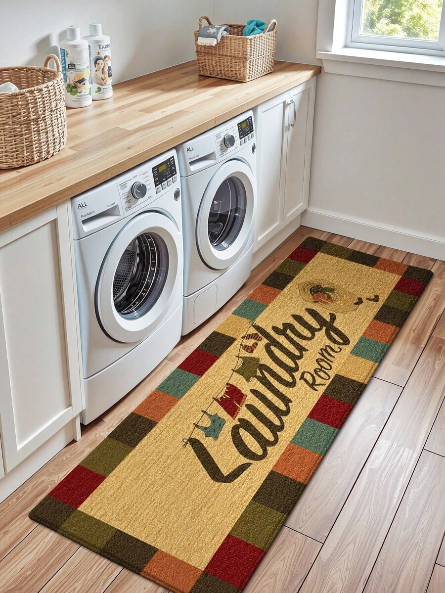 DAJIANG 1pc Modern Laundry Room Mat, Soft Striped Rug, Kitchen Mat, Machine Washable, Dust-Proof Letter Carpet, Home Decor