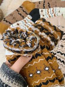 5 Pairs Women's Fair Isle Thermal Lined Thick Mid-Calf Socks, Retro Mori Style, Autumn/Winter - Multicolor - View 7
