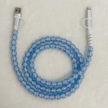 Crystal AB Finished Bead 4 In 1 Charging Cable Compatible With Most Phone Models Perfect Holiday Gift For Women Ideal New Year Gift For Ladies Adorable Things For Girls - Blue Crystal - View 2