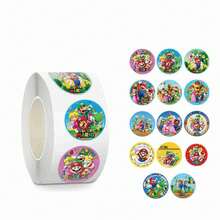 SUPER MARIO BROS. 1set/500pcs Classic Round Roll Stickers, A Variety Of Cartoon Character Styles, Easy To Cut And Use, Party Decoration, Stationery Stickers, High-Value Gifts For Children. (Stochastic Style) - Multicolor - View 4
