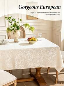 1pc Pearlescent Jacquard Tablecloth, Floral Jacquard Pattern Tablecloth, Multiple Sizes Available, Suitable For Living Room, Dining Room, Home Decor And Room Decoration, Perfect For Holiday Party Decor Or Dining Table Decoration - Off-white - View 6