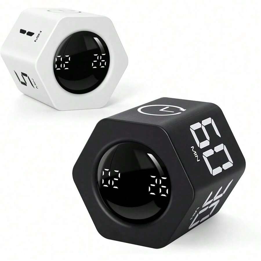SULVGO Pomodoro Timer Cube, Hexagonal Flip Clock, Pause And Resume, Silent And Adjustable Sound Reminder, Suitable For Work, Office, ADHD, Study, Tasks, 1/5/10/30/60 Minutes