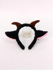 1pc Cute Animal Polyester Fiber Devil Horns & Sheep Ears Headband, Halloween Headpiece For Holiday Party Costume, Masquerade Headband - Black - View 4