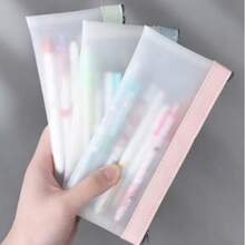 10pcs PVC Frosted Large Capacity Pencil Case Stationery Storage Bag Student Exam Pencil Pouch Minimalist Transparent Pencil Bag - A - View 2