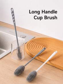 1pc/2pcs Long Handle Silicone Cleaning Brush, Reusable Deep Cleaning Bottle & Cup Brush, No Electricity Required Coffee Cup & Water Bottle Cleaning Brush, Suitable For Kitchen, Bathroom, Home Use - Multiple Styles and Colors - View 8