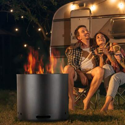 Smokeless Fire Pit Stove Bonfire, H: 12.6 In X Dia: 15 In ,Wood Burning Fireplaces With Removable Ash Pan, SUS430 Stainless Steel Inner Portable Outdoor Firepit, Ideal For Outdoor Patio Camping
