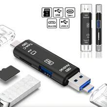 5-In-1 Multi-Function USB 2.0 Type-C/USB/Micro USB/SD/TF Card Reader, Compatible With Android Computer Docking Station OTG Type-C Adapter - Black - View 3