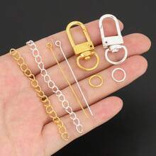 160pcs DIY Beaded Keychain Set, Includes 10 Keychains + 100 Open Jump Rings + 40 Lobster Clasps + 10 Chains, Beaded Keychains, Phone Charms, Bag Chains, Clothing Accessories, Party Gift Set, Jewelry Making Keychains - Keychain & Extension Chain & 9-pin & Jump Ring - View 2