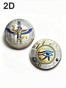 2D Egyptian Amulet Commemorative Coin, Eye Of Horus, Protection And Power, Commemorative Collectible‑Egyptian Mythology Coin, Pyramid, Ankh, Scarab, Challenge Coin. A Gift For Lovers Of Ancient Egyptian Culture, Comes With An Acrylic Protective Case - Silver - View 5