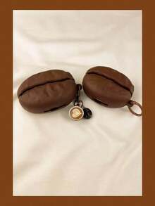 1 Cute 3D Coffee Bean Silicone Earphone Protective Case, For AirPods4/Pro/Pro 2/Pro 3, Shockproof Earphone Protective Case, With Keychain And Latte Charm - Coffee Brown - View 5