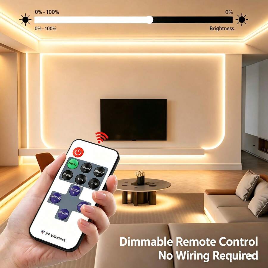 320LEDs/M High Density, RF Wireless Remote Control LED Strip Light, Warm White & White Dimmable LED Tape Light, Adjustable Brightness, Multiple Dynamic Modes For Cabinet, Bedroom & Home Decoration - Multicolor - View 1