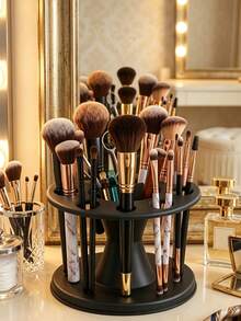 Hair Brush Holder, Round Hair Brush And Comb Storage Rack, Round Hair Brush Storage Rack, Professional Salon Curling And Dyeing Tool Display Rack, Black Comb Holder, Multi-Slot Scissors Holder, Desktop Bathroom Storage, Salon Hairdressing Station Vanity, Used For Hair Styling Accessories - Multicolor - View 2