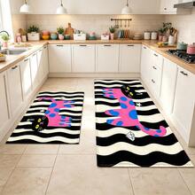 1pc Bathroom Anti-Slip Mat, Soft Faux Cashmere Material Floor Mat, Personalized Striped Polka Dot Cat Pattern Faux Cashmere Rug, Kitchen Anti-Slip, Bathroom Anti-Slip, Entrance Doorway Use, Bedroom Doorway Suitable, Multi-Scenario Use Anti-Slip Mat, Room Decoration, Holiday Gift - Multicolor - View 2
